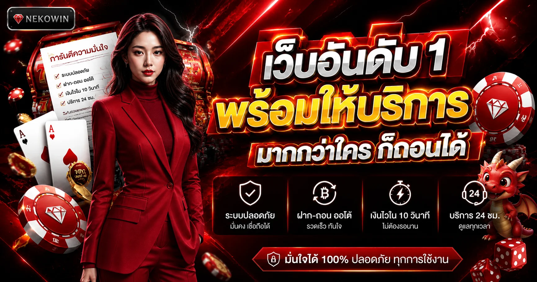 สไลด์ NEKOWIN ระบบปลอดภัยและบริการ
